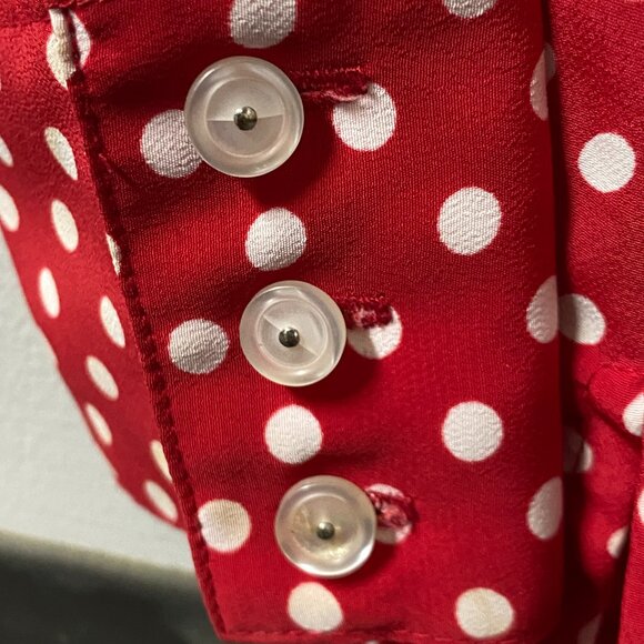 Vintage Guess Red White Polka Dot Collared Button Up Blouse  Size M - Picture 8 of 9